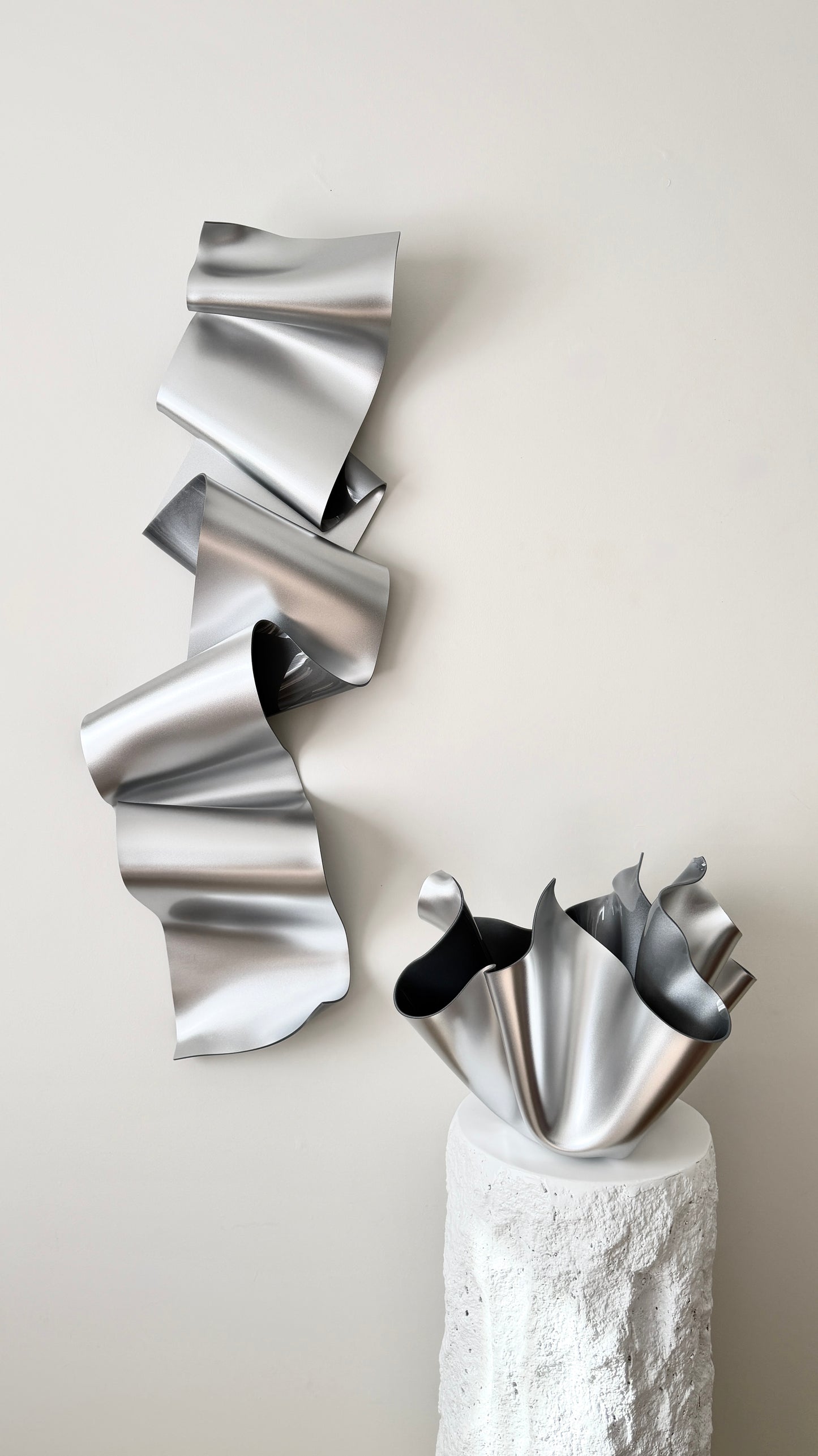 Sculptural Vessel. Silver Chrome-Look