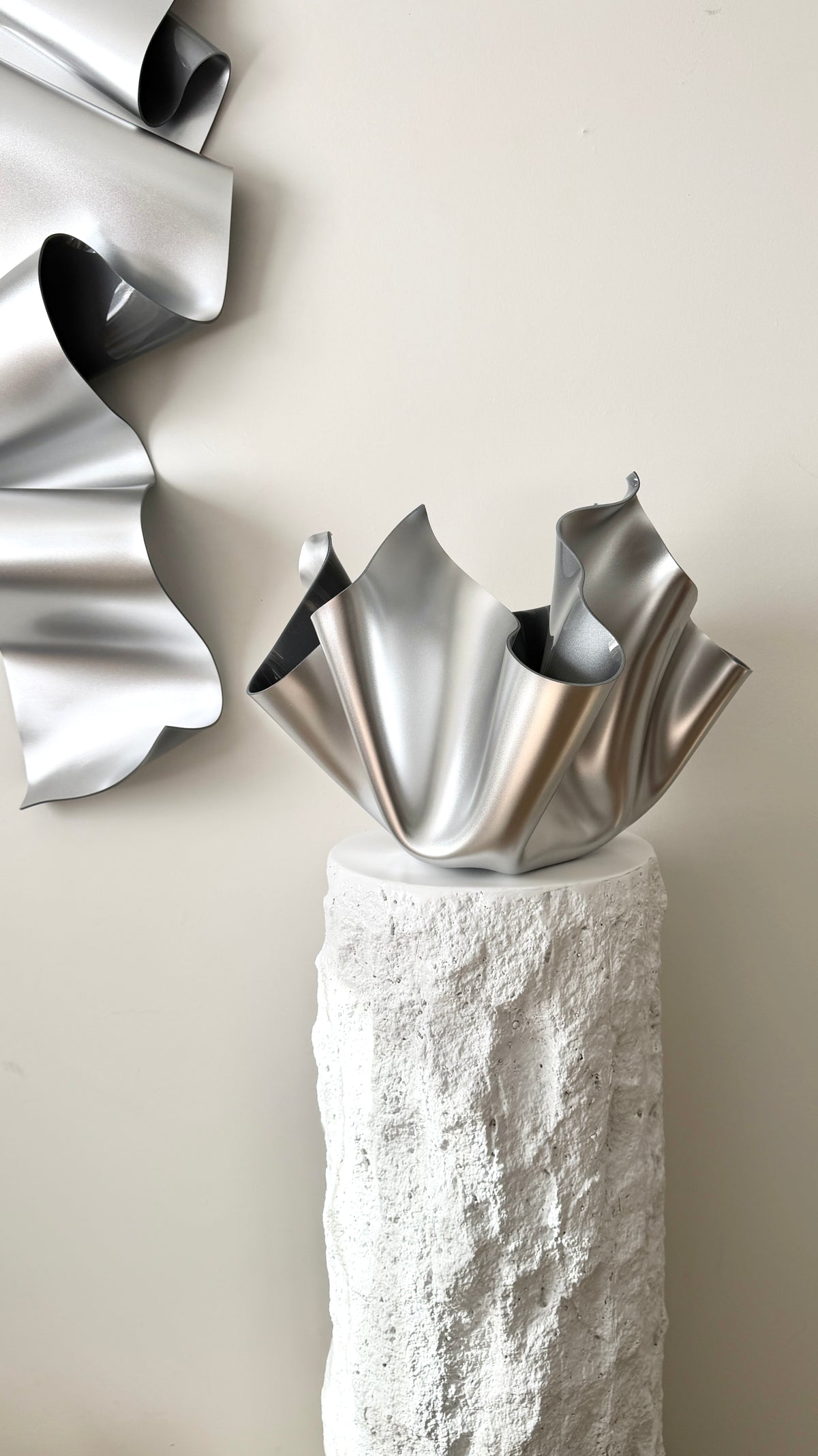 Sculptural Vessel. Silver Chrome-Look