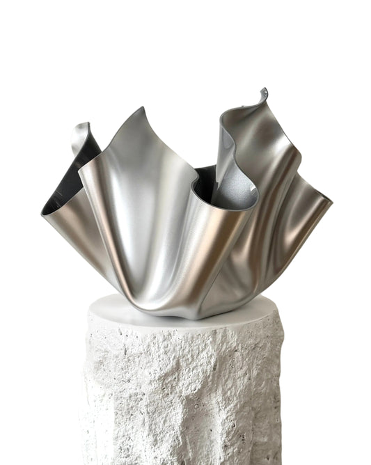 Sculptural Vessel. Silver Chrome-Look