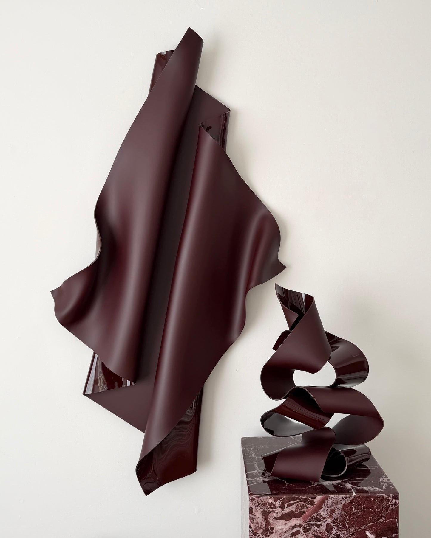 Chocolate-Burgundy Sculptural Wall Art